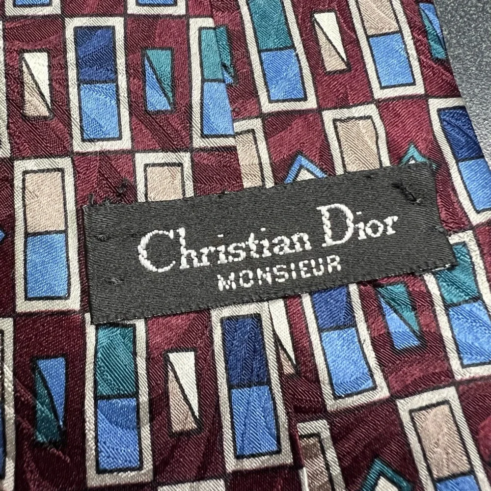 Christian Dior Monsieur Mens Tie Necktie Multicolor Geometric Tied USA Classic